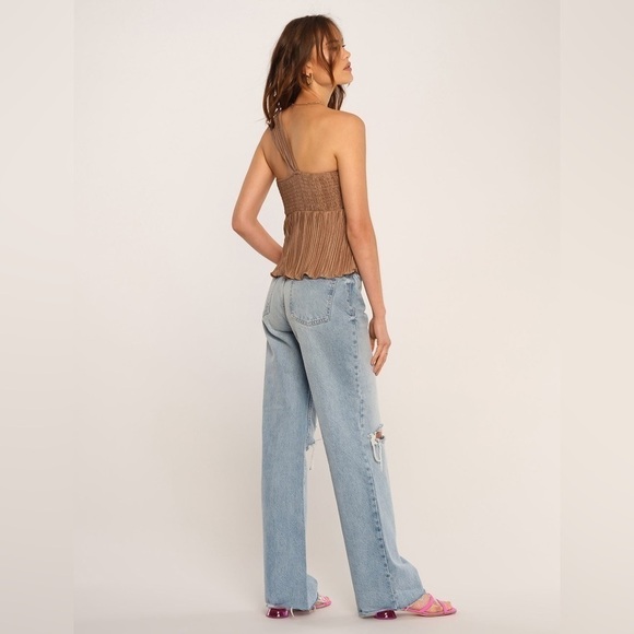 Heartloom January Asymmetric Silky Babydoll Top in Cafe Brown Size Large - Picture 4 of 15